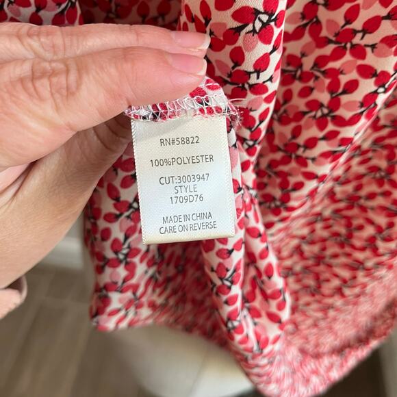 Max Studio Red and Black Floral 3/4 Ruched Sleeve Blouse Size XL - Picture 6 of 9